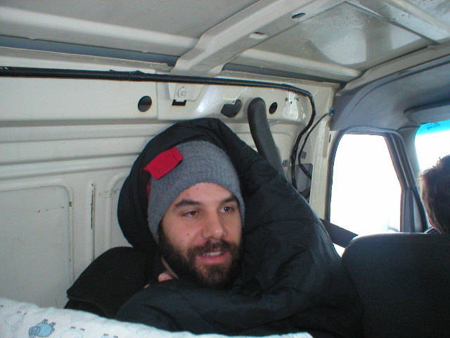 Colin passes something else in his sleeping bag.